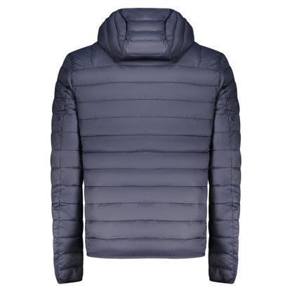 Hooded Windbreaker Jacket by Cavalli Class for men in polyester blue features an enduring silhouette, showcasing technical lightweight, pockets, hooded & windproof and a sophisticated hooded neckline for a truly enduring aesthetic.