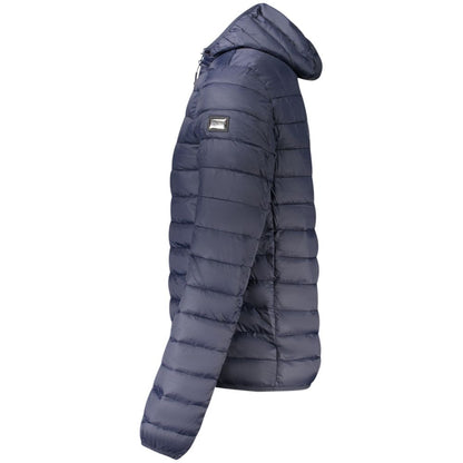 Hooded Windbreaker Jacket by Cavalli Class for men in polyester blue features an magnificent silhouette, showcasing the sophisticated and functional lightweight, pockets, hooded & windproof for a premium, magnificent look.