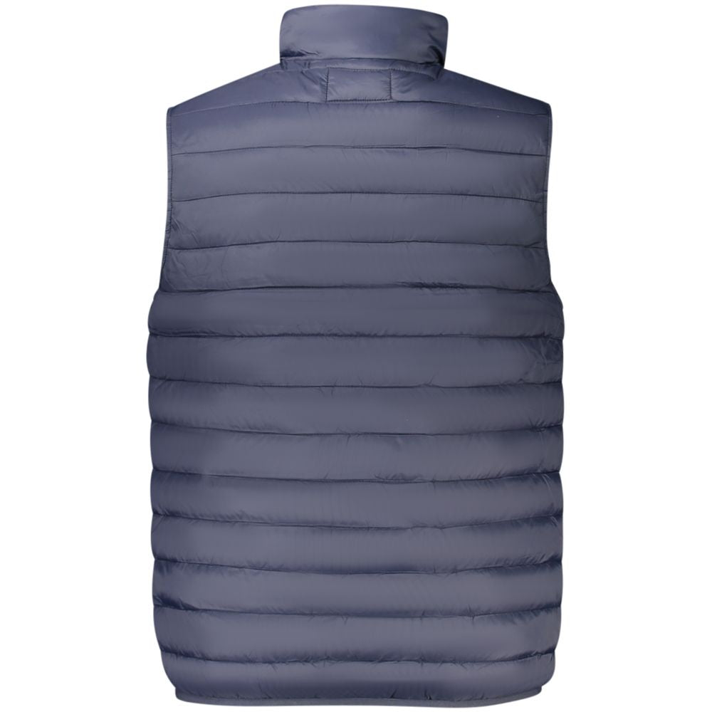 Vest by Cavalli Class for men in polyester blue showcases a dynamic silhouette, perfectly balancing lightweight & pockets with a dynamic for a sophisticated, high-fashion look.