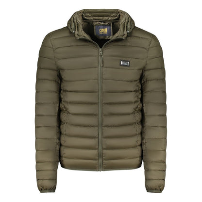 Hooded Windbreaker Jacket by Cavalli Class for men in polyester green features an stylish silhouette, showcasing a sophisticated hooded neckline and performance-driven pockets, hooded & windproof for a premium, stylish look.