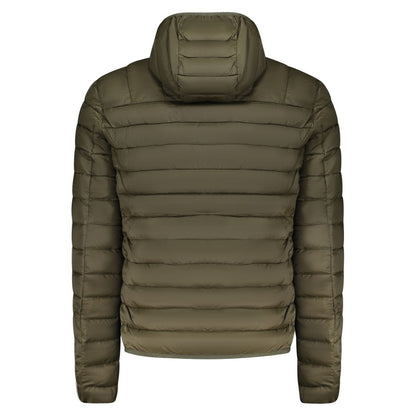 Hooded Windbreaker Jacket by Cavalli Class for men in polyester green features an perennial silhouette with a refined and perennial pockets, hooded & windproof for a sophisticated weather-resistant look.