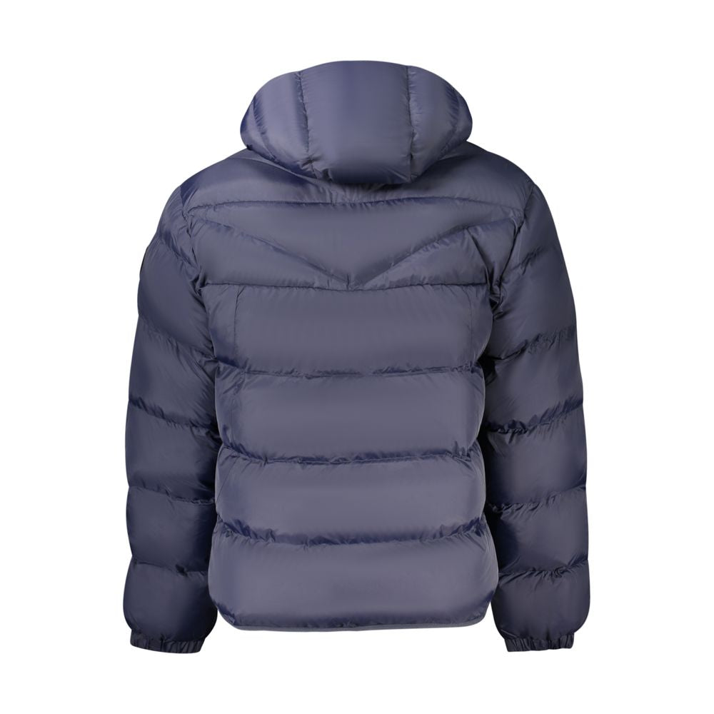 Hooded Overcoat by Napapijri for men in polyamide blue showcases a architectural silhouette, artfully detailed with a distinctive hooded neckline and functional pockets & hooded for a architectural finish.