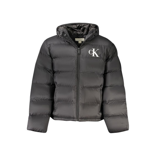 Hooded Overcoat by Calvin Klein for men in polyamide black & print features an satoral silhouette, showcasing a sophisticated hooded neckline and satoral pockets & hooded for a premium, timeless look.