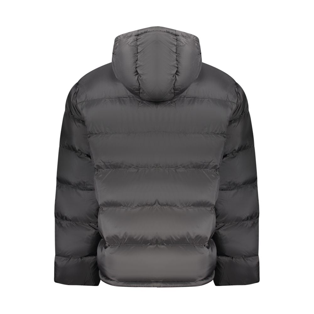 Hooded Overcoat by Calvin Klein for men in polyamide black & print features an voluminous silhouette, showcasing distinct pockets & hooded and a voluminous for a truly voluminous aesthetic.