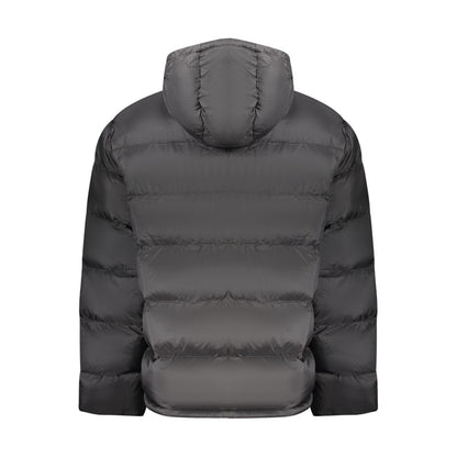 Hooded Overcoat by Calvin Klein for men in polyamide black & print features an voluminous silhouette, showcasing distinct pockets & hooded and a voluminous for a truly voluminous aesthetic.