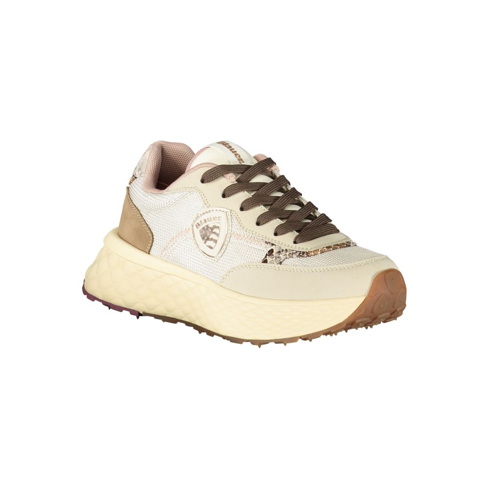 Athletic Sneakers by Blauer for women in polyester polyurethane leather beige & print showcases a architectural silhouette, artfully capturing the essence of the City Women's Athletic Polyester Polyurethane Leather Sneakers with its signature architectural athletic style construction.