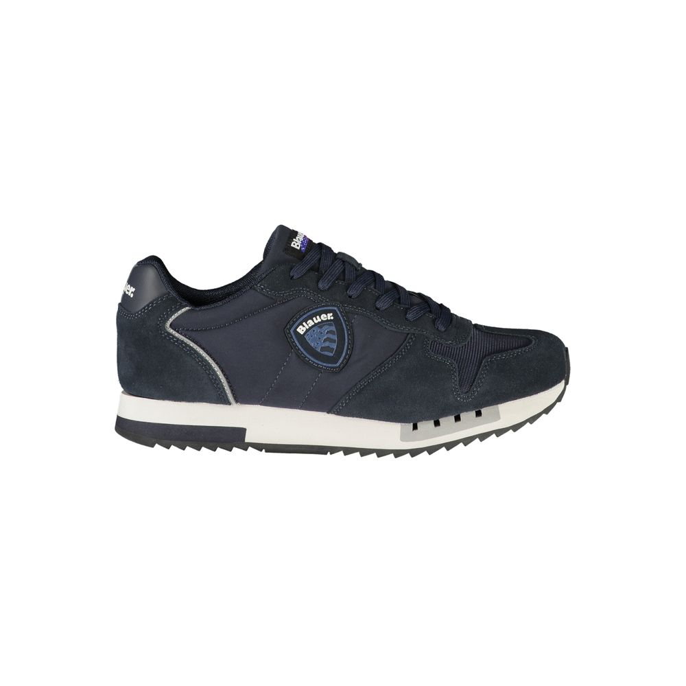 Athletic Sneakers by Blauer for men in polyester polyurethane leather blue & signature features an architectural silhouette, showcasing the premium athletic style of the Men's Athletic Polyester Polyurethane Leather Sneakers with an architectural finish.