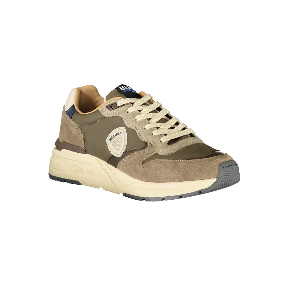 Athletic Sneakers by Blauer for men in polyester polyethylene leather gray features an architectural silhouette, showcasing the premium athletic style of the Men's Athletic Polyester Polyethylene Leather Sneakers with an architectural finish.