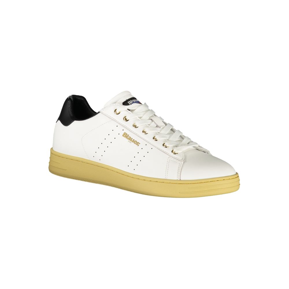 Athletic Sneakers by Blauer for men in polyester polyethylene leather black, white & print showcases a architectural silhouette, artfully capturing the essence of the Men's Athletic Polyester Polyethylene Leather Sneakers with its signature architectural athletic style construction.
