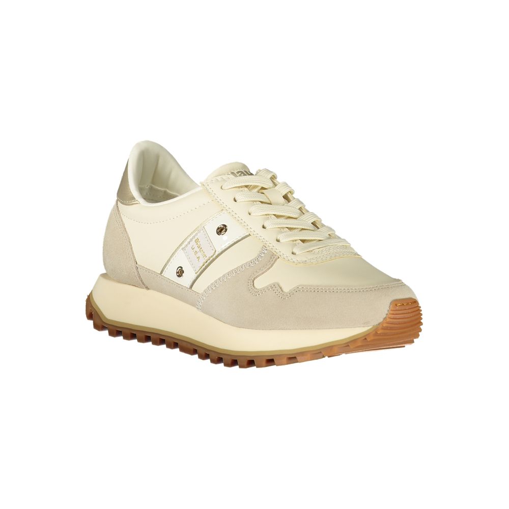 Athletic Sneakers by Blauer for women in polyester polyethylene leather beige & gold features an stately silhouette, showcasing the signature athletic style of the Women's Athletic Polyester Polyethylene Leather Sneakers collection with a truly stately finish.
