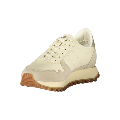 Athletic Sneakers by Blauer for women in polyester polyethylene leather beige & gold showcases an impeccable silhouette, defined by an impeccable athletic style design that perfectly captures the essence of the Women's Athletic Polyester Polyethylene Leather Sneakers.