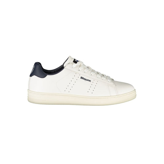 Athletic Sneakers by Blauer for men in polyester polyethylene leather blue & white showcases a architectural silhouette, artfully capturing the essence of the Men's Athletic Polyester Polyethylene Leather Sneakers with its signature architectural athletic style construction.