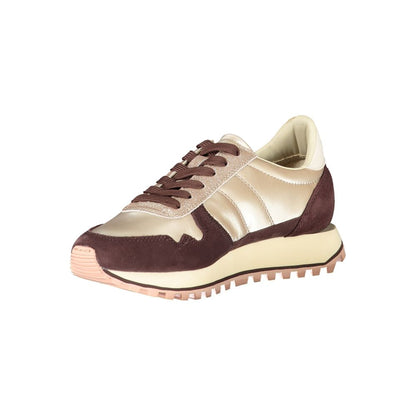Athletic Sneakers by Blauer for women in polyester polyethylene leather beige features an architectural silhouette from the Women's Athletic Polyester Polyethylene Leather Sneakers collection, showcasing a architectural athletic style for a architectural look.