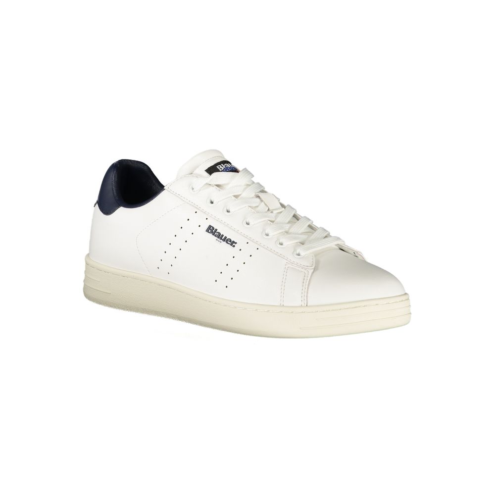 Athletic Sneakers by Blauer for men in polyester polyethylene leather blue & white features an architectural silhouette from the Men's Athletic Polyester Polyethylene Leather Sneakers collection, showcasing a architectural athletic style for a architectural look.