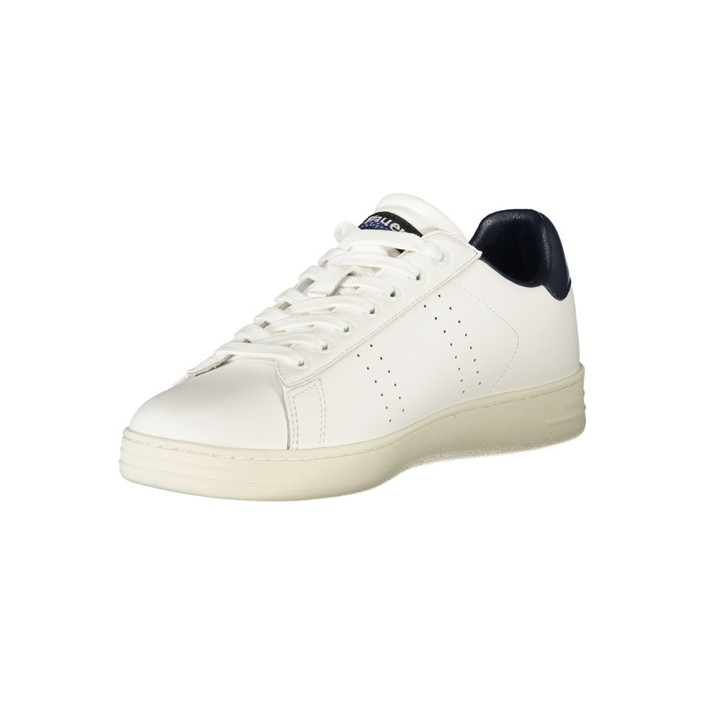 Athletic Sneakers by Blauer for men in polyester polyethylene leather blue & white features an architectural silhouette, showcasing the premium athletic style of the Men's Athletic Polyester Polyethylene Leather Sneakers with an architectural finish.
