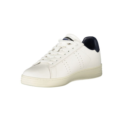 Athletic Sneakers by Blauer for men in polyester polyethylene leather blue & white features an architectural silhouette, showcasing the premium athletic style of the Men's Athletic Polyester Polyethylene Leather Sneakers with an architectural finish.