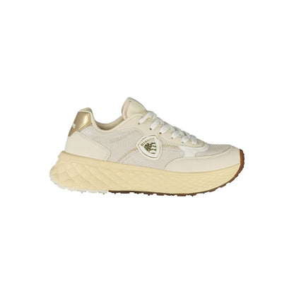 Athletic Sneakers by Blauer for women in polyester polyurethane leather beige & gold features an architectural silhouette, showcasing the premium athletic style of the Women's Athletic Polyester Polyurethane Leather Sneakers with an architectural finish.