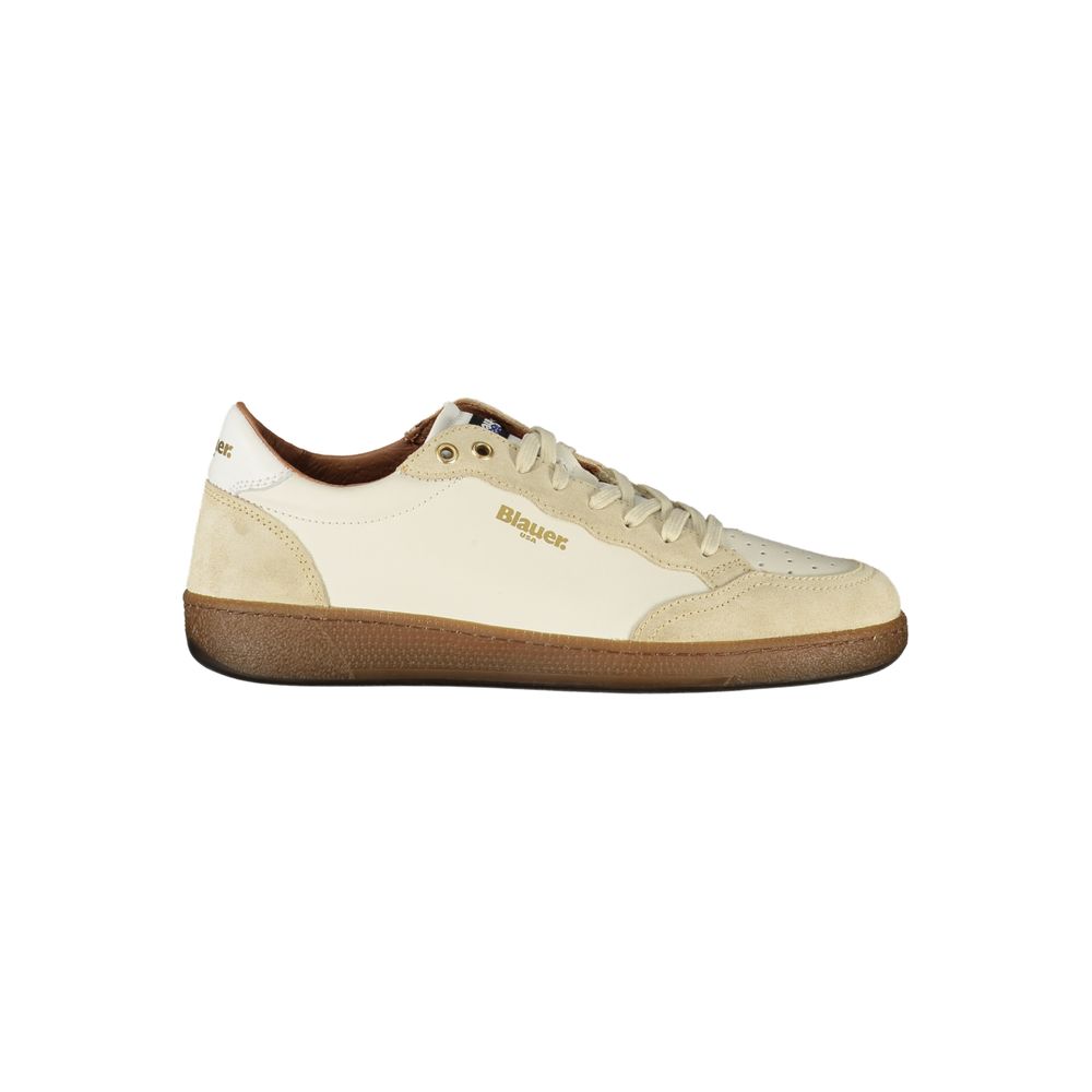 Athletic Sneakers by Blauer for men in polyester polyethylene leather white & print features an architectural silhouette from the The Blend Men's Athletic Polyester Polyethylene Leather Sneakers collection, showcasing a architectural athletic style for a architectural look.