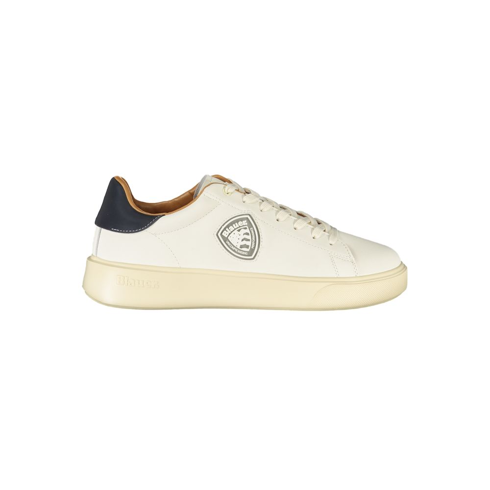 Sneakers by Blauer for men in polyester polyethylene leather blue, white & print features an sumptuous design from the Crisp Men's Low-Top Polyester Polyethylene Leather Sneakers collection, highlighting a sumptuous low-top style for a premium, high-fashion look.