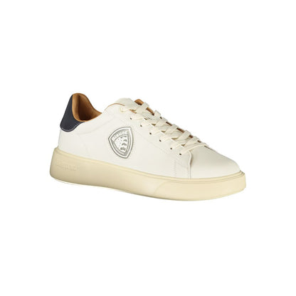 Sneakers by Blauer for men in polyester polyethylene leather blue, white & print presents a sumptuous silhouette, artfully capturing the essence of the Crisp Men's Low-Top Polyester Polyethylene Leather Sneakers with its sumptuous low-top style design.