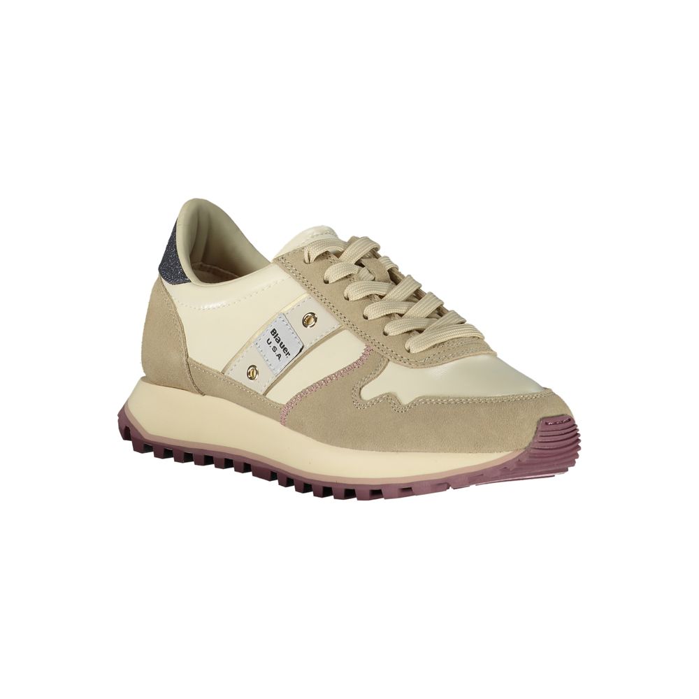 Athletic Sneakers by Blauer for women in polyester polyethylene leather beige & print presents a sleek silhouette, perfectly capturing the athletic style essence of Women's Athletic Polyester Polyethylene Leather Sneakers with its sleek design and premium finish.