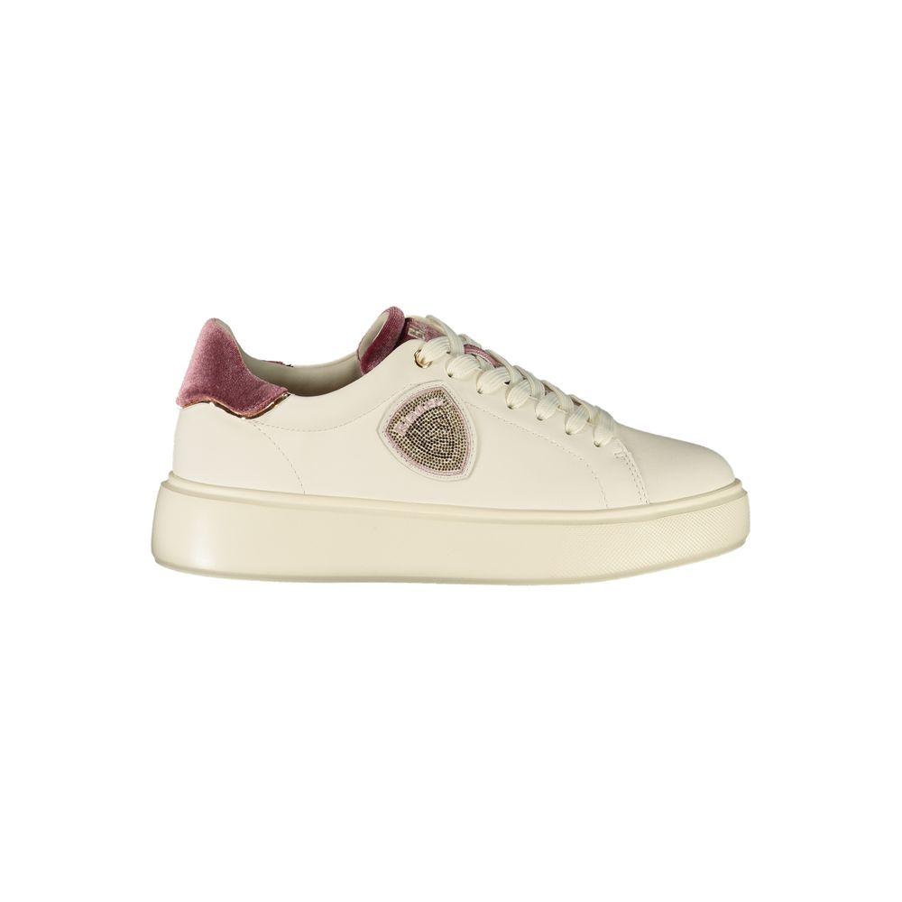 Sneakers by Blauer for women in polyester polyethylene leather pink & white features an sumptuous silhouette, showcasing the premium Women's Athletic Casual Polyester Polyethylene Leather Sneakers in a sumptuous athletic casual style that offers a sumptuous finish for refined style.