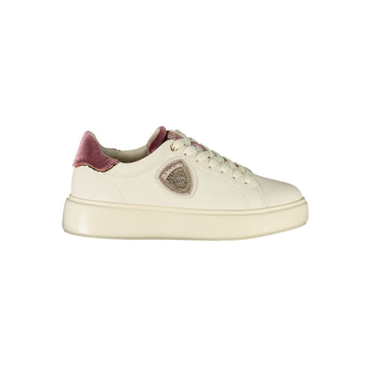 Sneakers by Blauer for women in polyester polyethylene leather pink & white features an sumptuous silhouette, showcasing the premium Women's Athletic Casual Polyester Polyethylene Leather Sneakers in a sumptuous athletic casual style that offers a sumptuous finish for refined style.