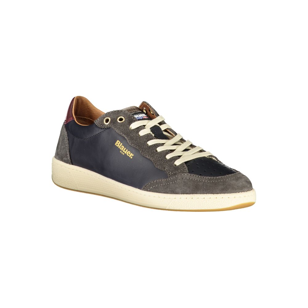 Athletic Sneakers by Blauer for men in polyester polyethylene leather blue & print features an architectural silhouette from the Essence Men's Athletic Polyester Polyethylene Leather Sneakers collection, showcasing a architectural athletic style for a architectural look.
