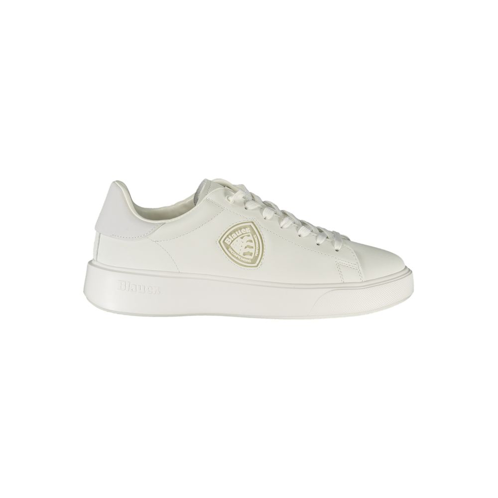 Athletic Sneakers by Blauer for men in polyester polyurethane leather white & print features an stately silhouette, showcasing the signature athletic style of the Men's Athletic Polyester Polyurethane Leather Sneakers collection with a truly stately finish.