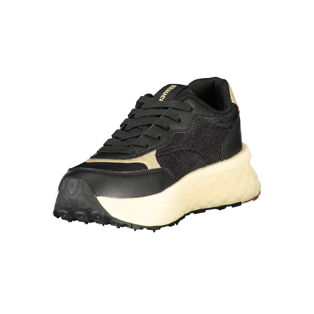 Athletic Sneakers by Blauer for women in polyester polyethylene leather black & gold showcases a architectural silhouette, artfully capturing the essence of the The Blend Women's Athletic Polyester Polyethylene Leather Sneakers with its signature architectural athletic style construction.