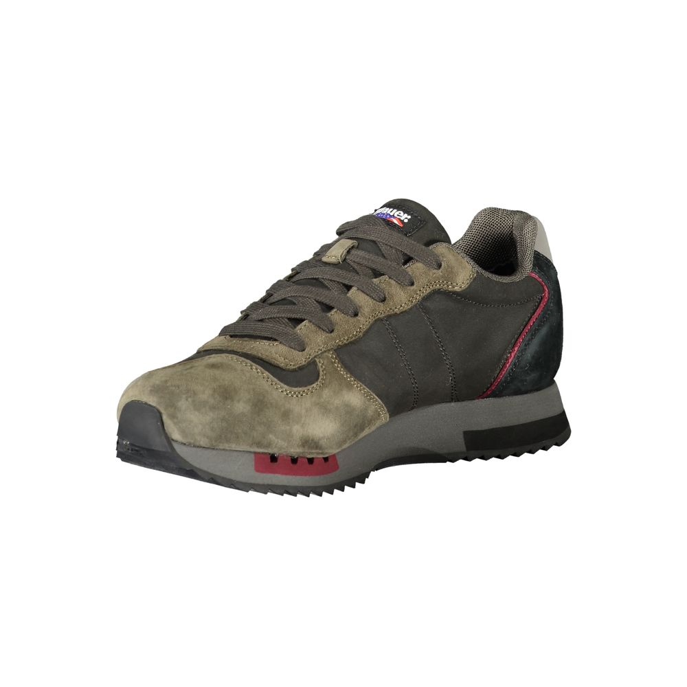 Athletic Sneakers by Blauer for men in polyester polyethylene leather black features an architectural silhouette, showcasing the premium athletic style of the Men's Athletic Polyester Polyethylene Leather Sneakers with an architectural finish.