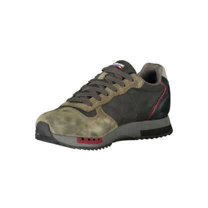 Athletic Sneakers by Blauer for men in polyester polyethylene leather black features an architectural silhouette, showcasing the premium athletic style of the Men's Athletic Polyester Polyethylene Leather Sneakers with an architectural finish.