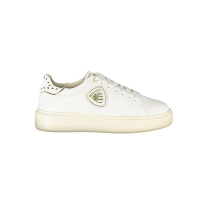 Athletic Sneakers by Blauer for women in faux leather & canvas white, signature & print presents a sleek silhouette, perfectly capturing the athletic style essence of Heart Women's Athletic Faux Leather & Canvas Sneakers with its sleek design and premium finish.