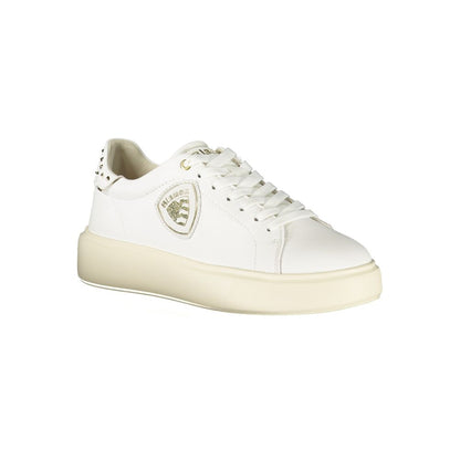 Athletic Sneakers by Blauer for women in faux leather & canvas white, signature & print showcases a architectural silhouette, artfully capturing the essence of the Heart Women's Athletic Faux Leather & Canvas Sneakers with its signature architectural athletic style construction.