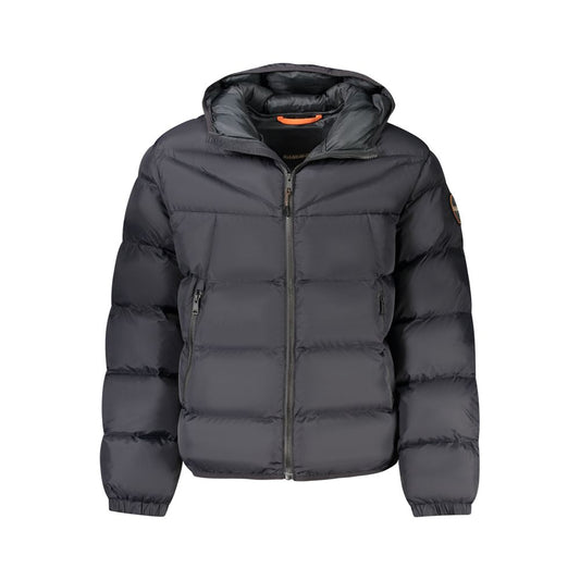 Hooded Windbreaker Jacket by Napapijri for men in polyamide black & signature showcases a urban chic silhouette, detailed with a urban chic hooded neckline and functional pockets, hooded & windproof for a polished finish.