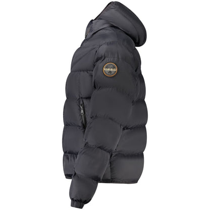 Hooded Windbreaker Jacket by Napapijri for men in polyamide black & signature features an stylish silhouette, showcasing a sophisticated and performance-driven pockets, hooded & windproof for a premium, stylish look.