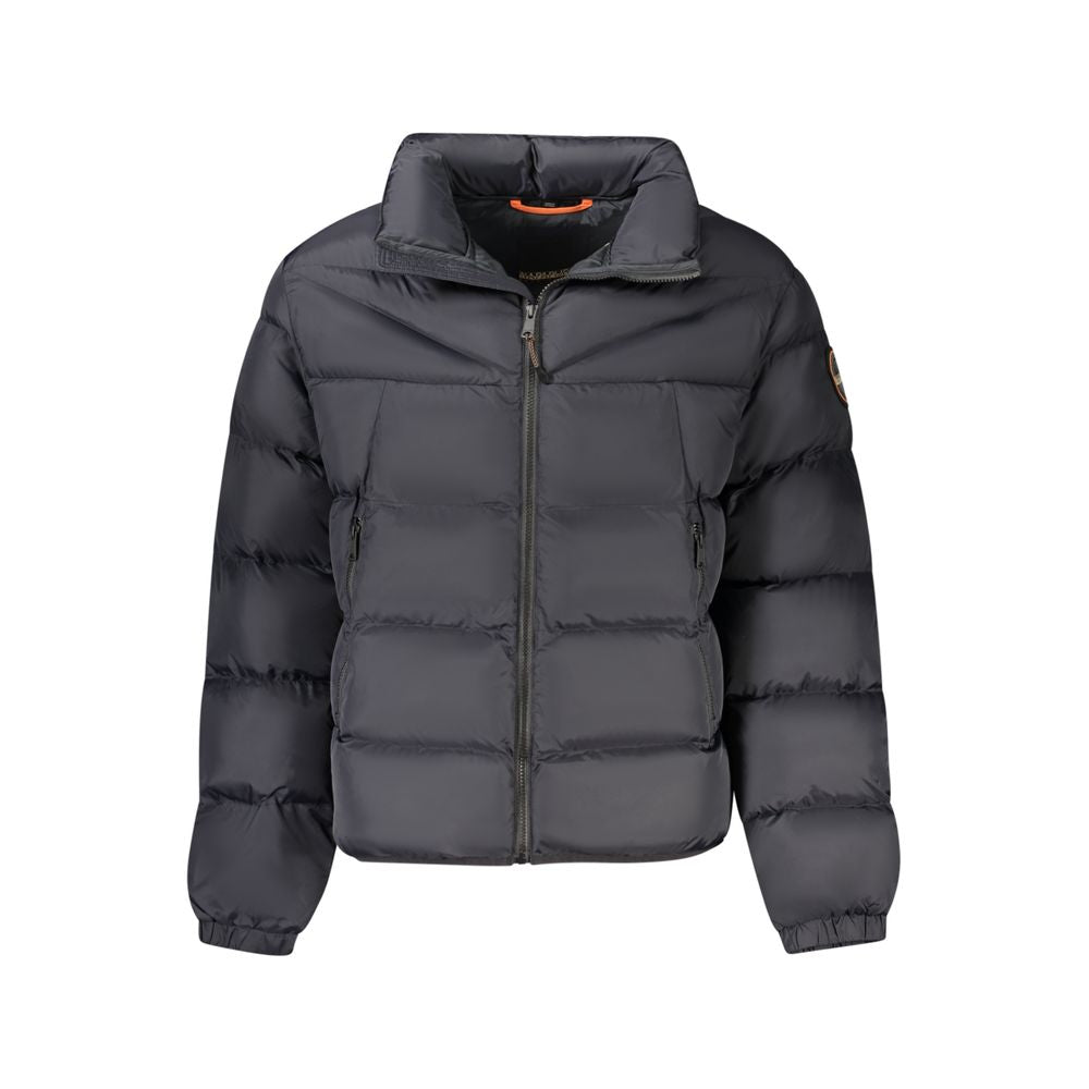 Overcoat by Napapijri for men in polyamide black showcases a architectural silhouette, artfully detailed with a distinctive and functional pockets for a architectural finish.