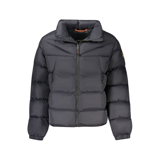 Overcoat by Napapijri for men in polyamide black showcases a architectural silhouette, artfully detailed with a distinctive and functional pockets for a architectural finish.