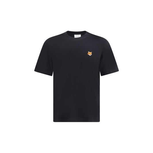 T-Shirt by Maison Kitsuné for men in organic cotton black & signature features a plush silhouette, showcasing a sophisticated crew neckline and short-sleeve for a truly plush finish.