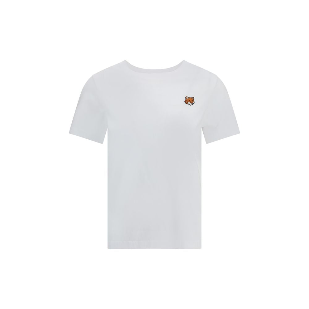 T-Shirt by Maison Kitsuné for women in organic cotton white & signature showcases a chic silhouette, artfully detailed with a chic crew neckline and short-sleeve for a chic finish.