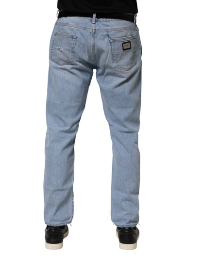 Dolce & Gabbana Blue Cotton Distressed Slim Fit Denim Jeans