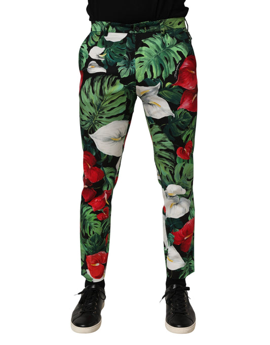 Dolce & Gabbana Men's Tapered Leg Regular Fit Stretch Cotton Chinos Pants - Multicolor Floral Print