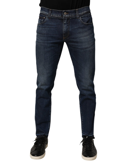 Dolce & Gabbana Men's Tapered Leg Skinny Regular Fit Denim Cotton & Polyurethane Jeans - Blue