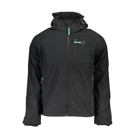 Hooded Windbreaker Jacket by Gianmarco Venturi for men in polyester black features an enduring silhouette, showcasing technical pockets, hooded & windproof and a sophisticated hooded neckline for a truly enduring aesthetic.