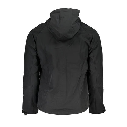 Hooded Windbreaker Jacket by Gianmarco Venturi for men in polyester black showcases a urban chic silhouette, detailed with a urban chic hooded neckline and functional pockets, hooded & windproof for a polished finish.