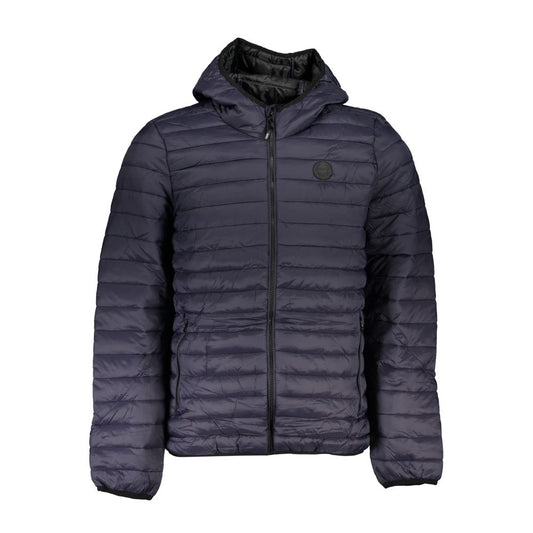 Hooded Windbreaker Jacket by Gianmarco Venturi for men in polyamide blue showcases a urban chic silhouette, detailed with a urban chic hooded neckline and functional pockets, hooded & windproof for a polished finish.