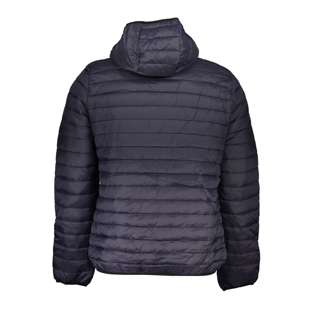 Hooded Windbreaker Jacket by Gianmarco Venturi for men in polyamide blue features an enduring silhouette, showcasing technical pockets, hooded & windproof and a sophisticated hooded neckline for a truly enduring aesthetic.
