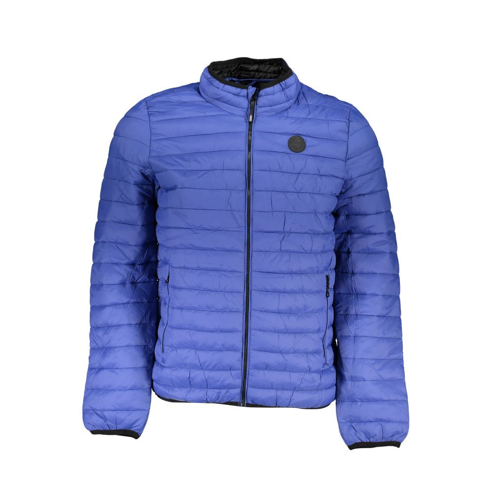 Windbreaker Jacket by Gianmarco Venturi for men in polyamide blue showcases a modern silhouette, integrating pockets & windproof and a modern for a sophisticated finish.