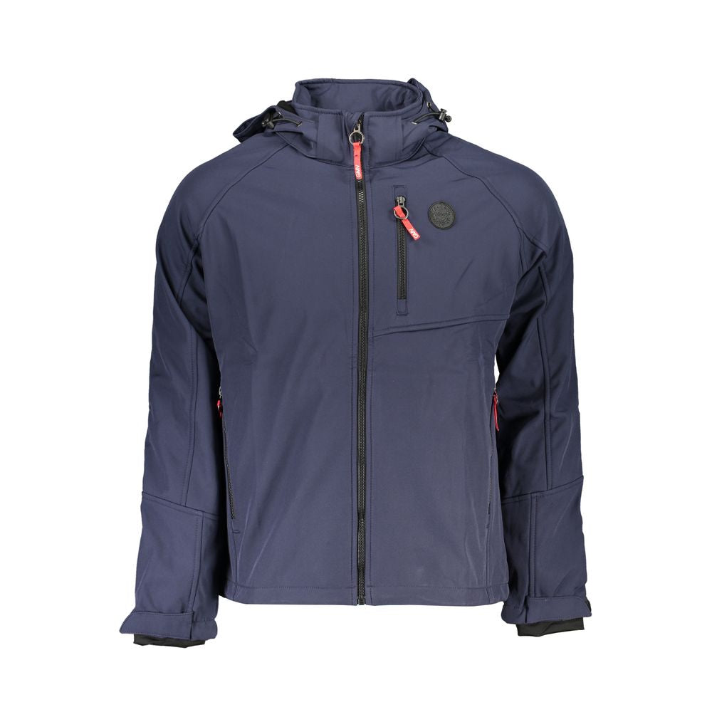 Hooded Windbreaker Jacket by Gianmarco Venturi for men in polyester blue features an stylish silhouette, showcasing a sophisticated hooded neckline and performance-driven pockets, hooded & windproof for a premium, stylish look.