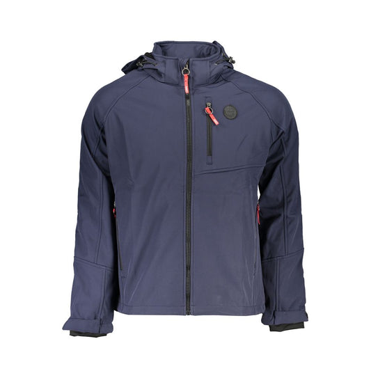 Hooded Windbreaker Jacket by Gianmarco Venturi for men in polyester blue features an stylish silhouette, showcasing a sophisticated hooded neckline and performance-driven pockets, hooded & windproof for a premium, stylish look.